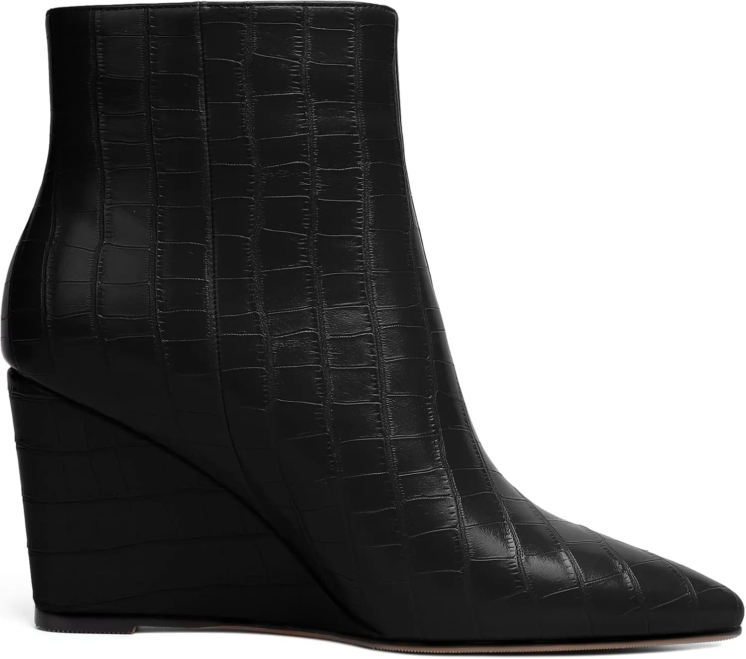 Joseywade Ankle Boots Wedge Heels for Women Pointed Toe Wedge Booties Zipper Closure with Fur 3.5 Inches Short Boots