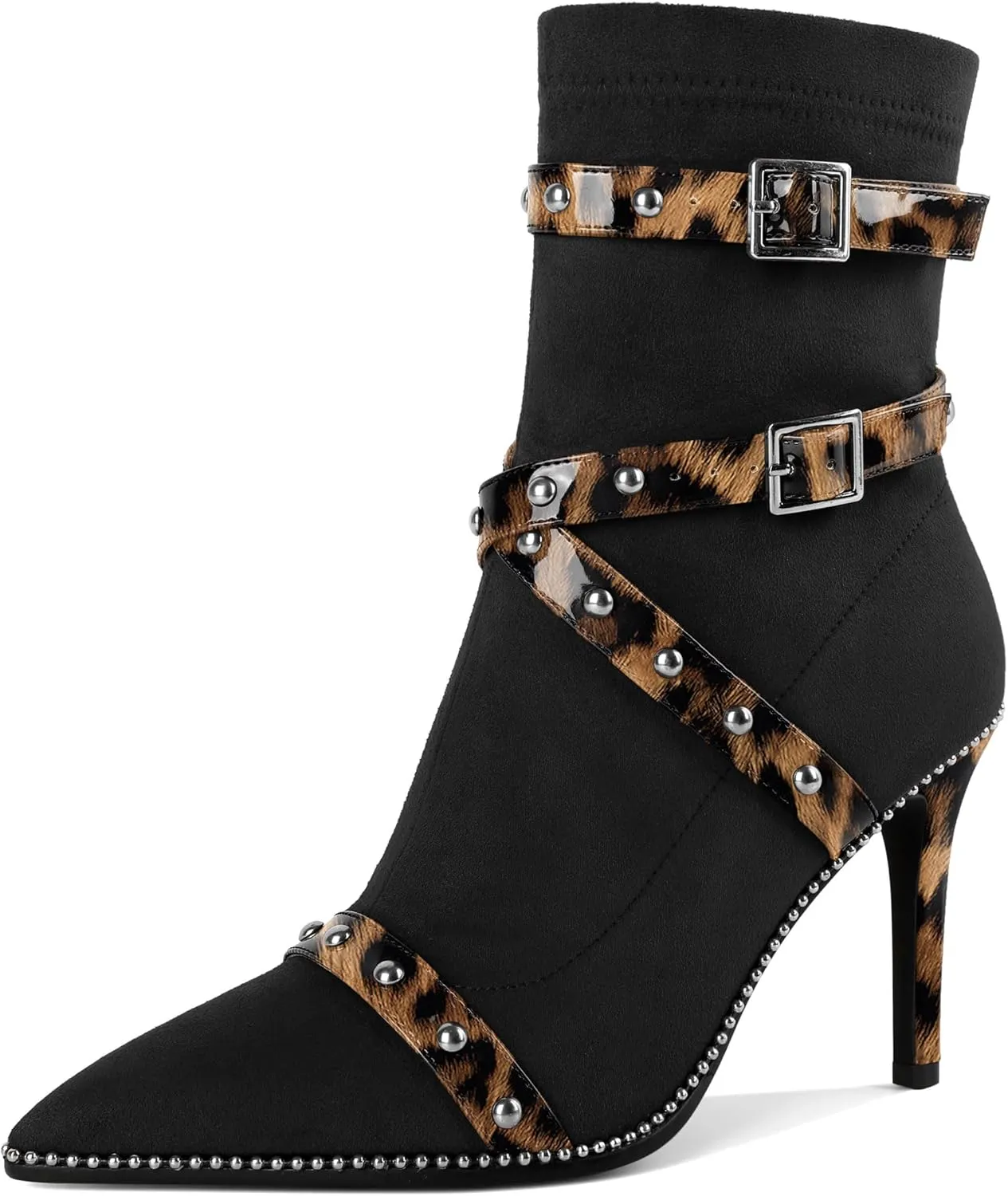 Joseywade Womens Ankle Booties 3.7 Inch Heel High Stiletto Boots Beaded Studded Pointed Toe Side Zipper Boots Size 5-13