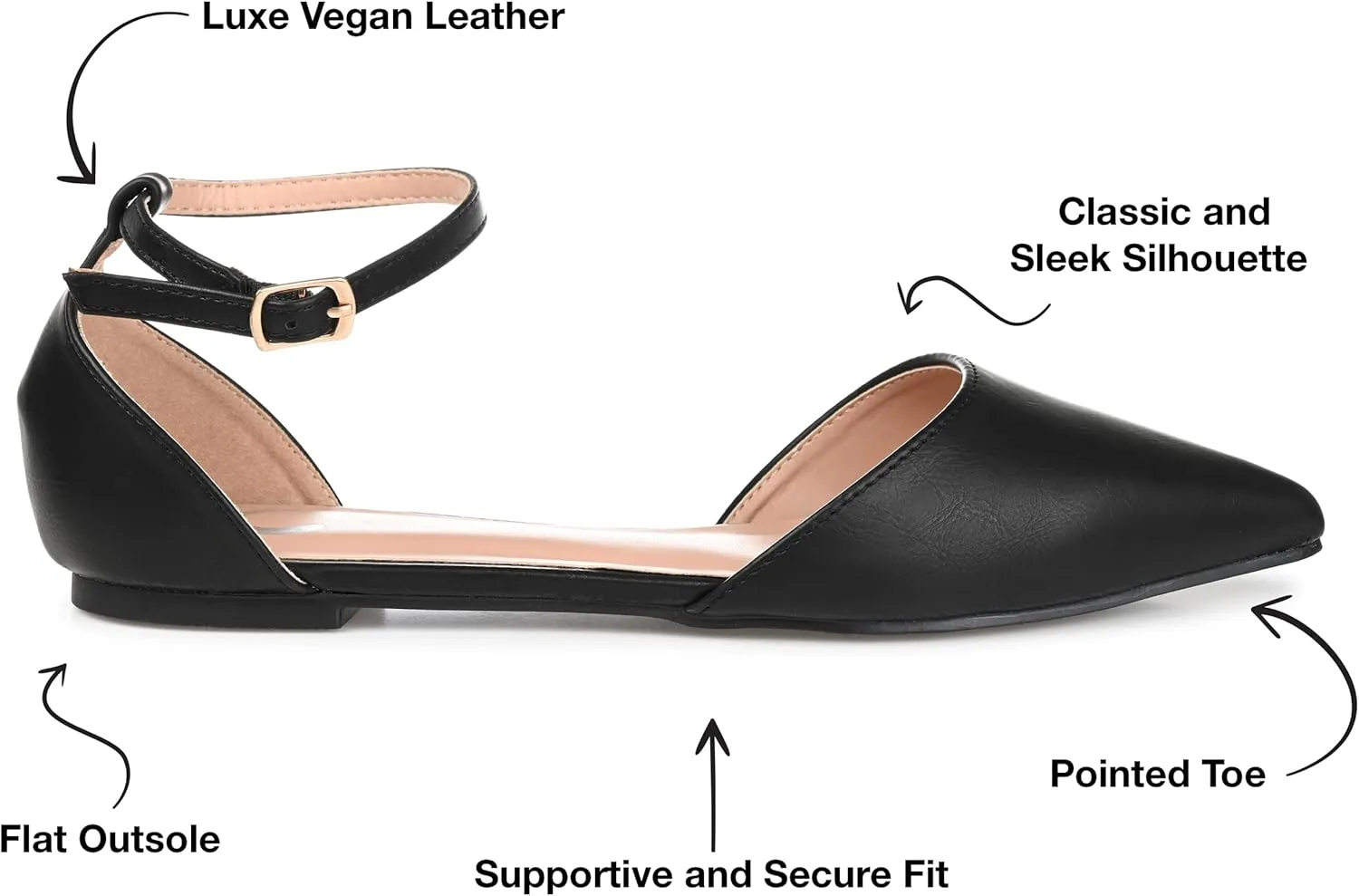 Journee Womens Reba Buckle Pointed Toe Ballet Flats