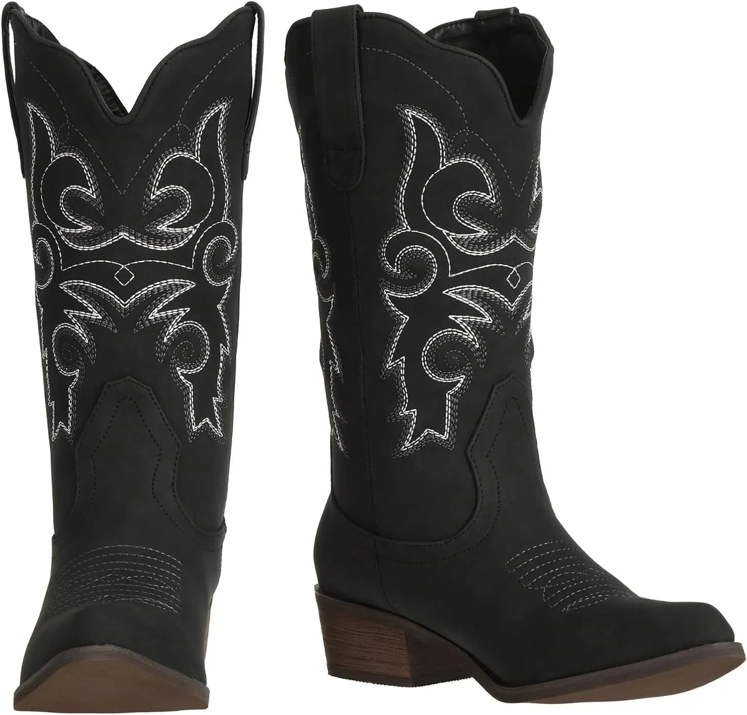 J's.o.l.e Western Cowgirl Cowboy Boots for Women Mid Wide Calf Pointed Toe Riding Country Brown Black Boots