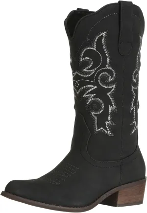 J's.o.l.e Western Cowgirl Cowboy Boots for Women Mid Wide Calf Pointed Toe Riding Country Brown Black Boots