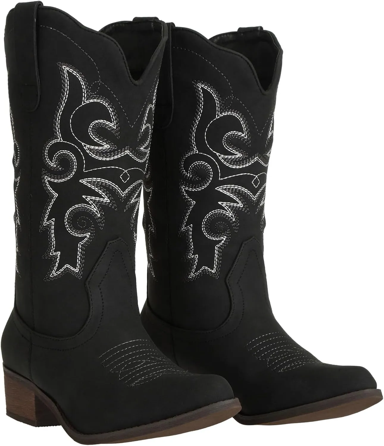 J's.o.l.e Western Cowgirl Cowboy Boots for Women Mid Wide Calf Pointed Toe Riding Country Brown Black Boots