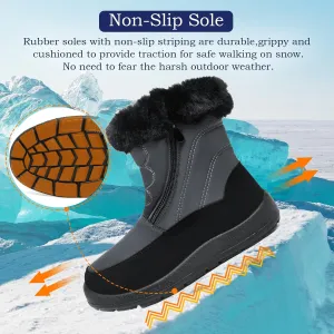 JSWEI Women Winter Snow Boots Soft Comfortable Faux Fur Mid Calf Wide Width Waterproof Warm Lace-Up Snow Boots for Women's Insulated Woman Lightweight Non-Slip Outdoor