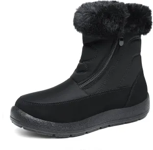 JSWEI Women Winter Snow Boots Soft Comfortable Faux Fur Mid Calf Wide Width Waterproof Warm Lace-Up Snow Boots for Women's Insulated Woman Lightweight Non-Slip Outdoor
