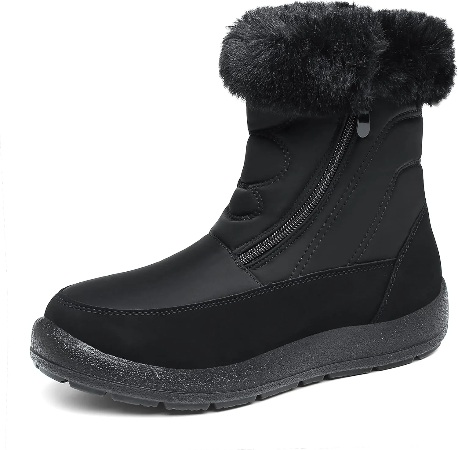 JSWEI Women Winter Snow Boots Soft Comfortable Faux Fur Mid Calf Wide Width Waterproof Warm Lace-Up Snow Boots for Women's Insulated Woman Lightweight Non-Slip Outdoor