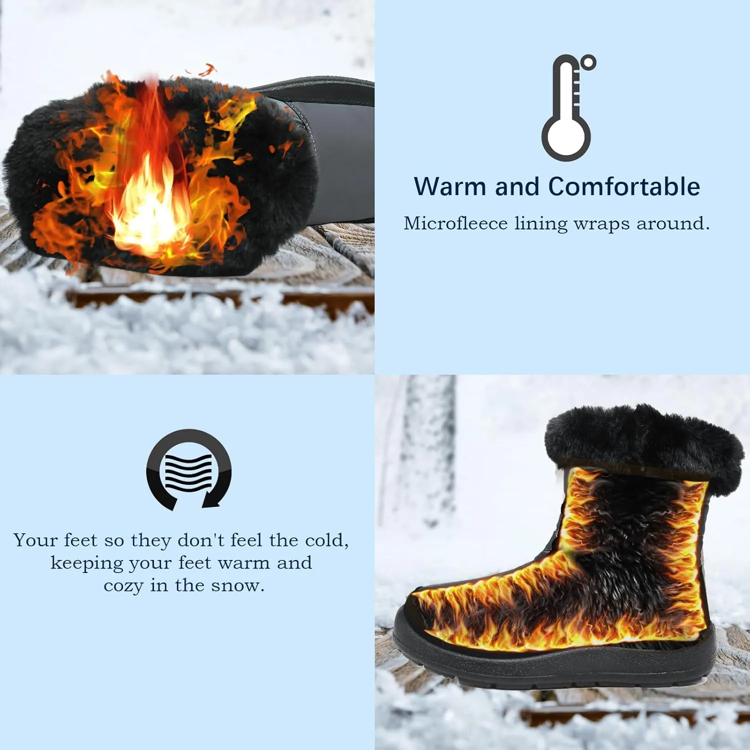 JSWEI Women Winter Snow Boots Soft Comfortable Faux Fur Mid Calf Wide Width Waterproof Warm Lace-Up Snow Boots for Women's Insulated Woman Lightweight Non-Slip Outdoor