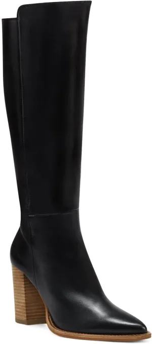 Juliet Holy Women's Knee High Boots Stacked Block Heel Wide Calf Closed Pointed Toe Riding Boots