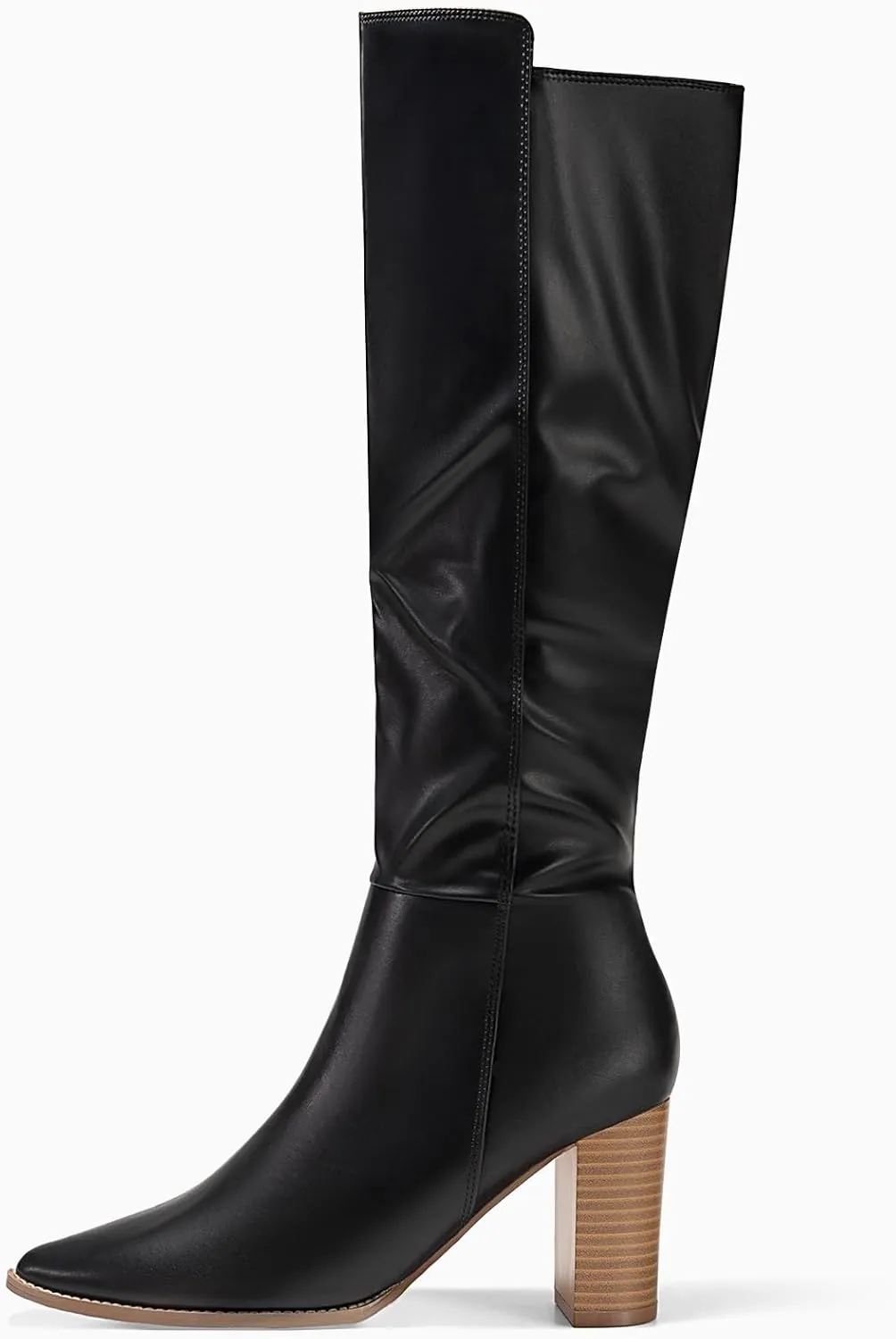 Juliet Holy Women's Knee High Boots Stacked Block Heel Wide Calf Closed Pointed Toe Riding Boots