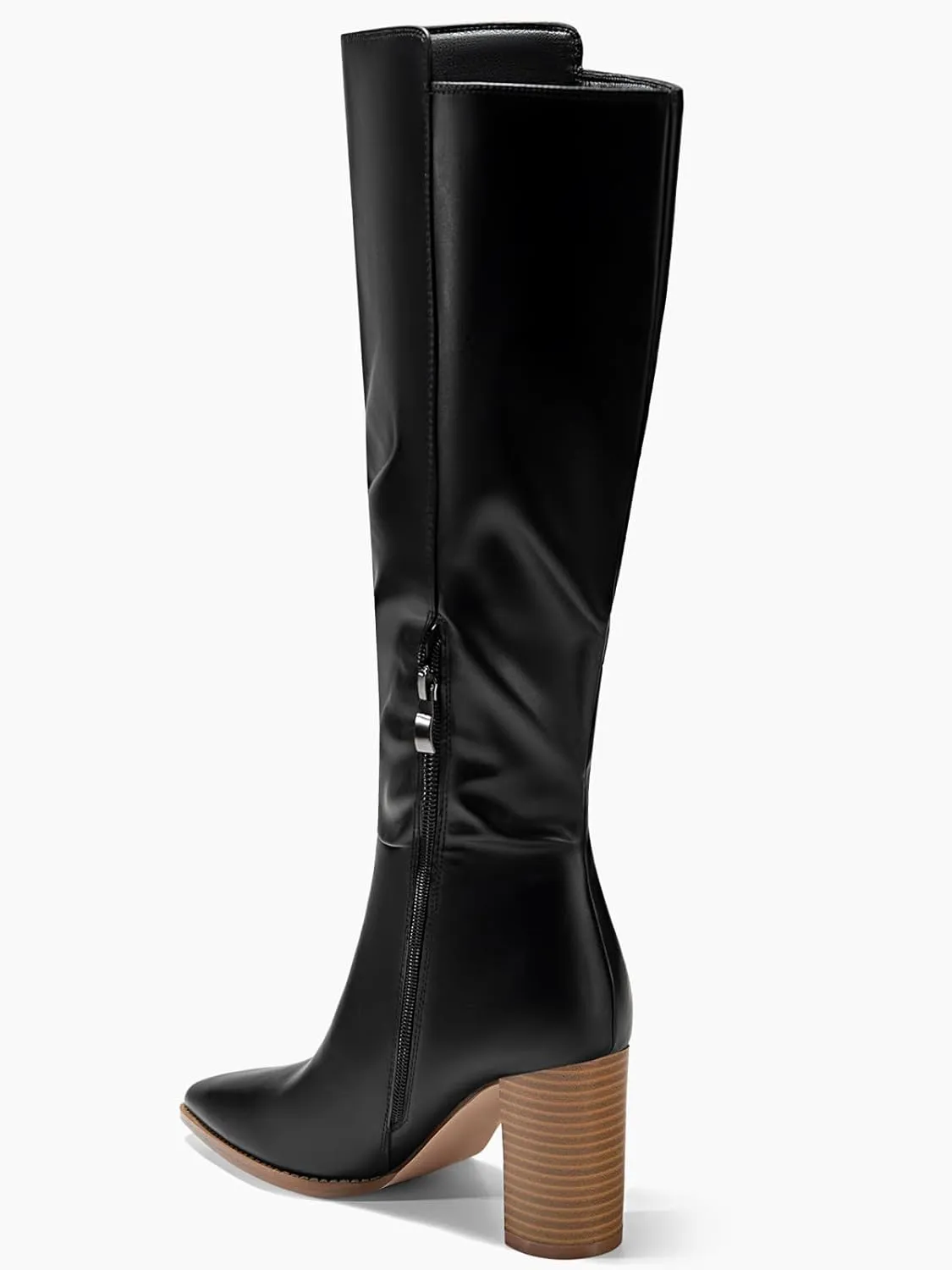 Juliet Holy Women's Knee High Boots Stacked Block Heel Wide Calf Closed Pointed Toe Riding Boots