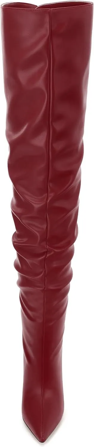 JUSTDANNI Women's Thigh High Boots for Women Thick Thighs Over Knee Boots with Stiletto High Heels Pointed Toe Comfortable Pull On Above The Knee Boots Party Wedding Shopping Thigh High Heels