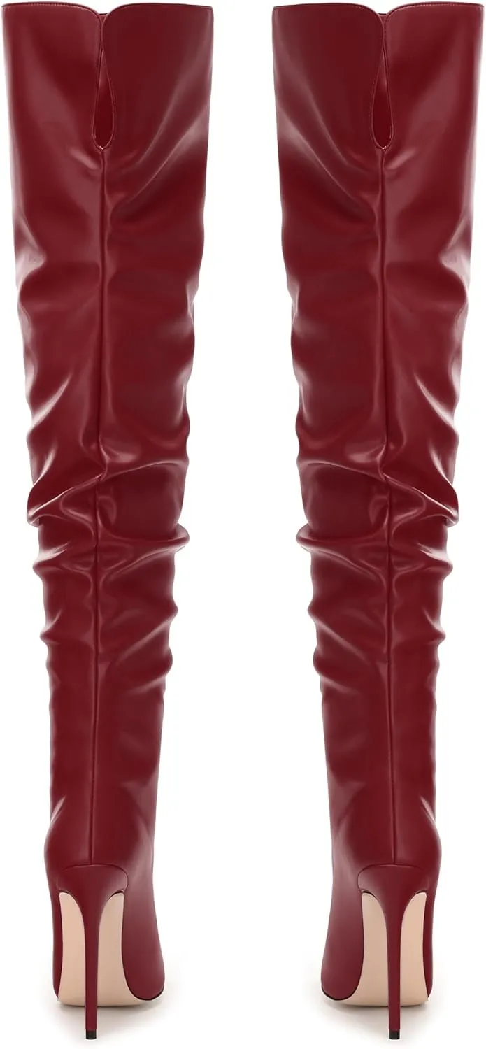 JUSTDANNI Women's Thigh High Boots for Women Thick Thighs Over Knee Boots with Stiletto High Heels Pointed Toe Comfortable Pull On Above The Knee Boots Party Wedding Shopping Thigh High Heels