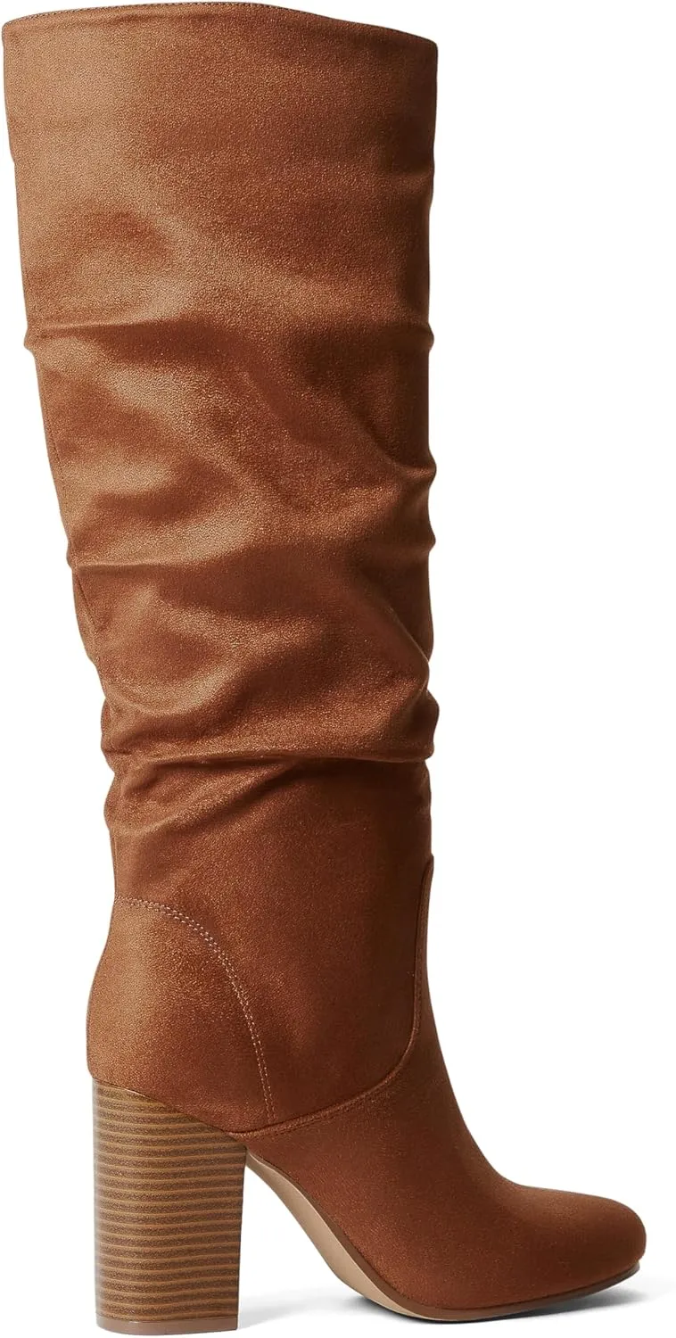 JustFab Knee High Boots Womens Point Toe Chunky Heel Tall Boots for Women High Heel Long Boots Fashion Suede Winter Boots - Leona