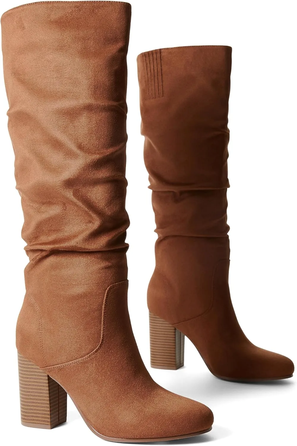 JustFab Knee High Boots Womens Point Toe Chunky Heel Tall Boots for Women High Heel Long Boots Fashion Suede Winter Boots - Leona