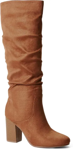 JustFab Knee High Boots Womens Point Toe Chunky Heel Tall Boots for Women High Heel Long Boots Fashion Suede Winter Boots - Leona
