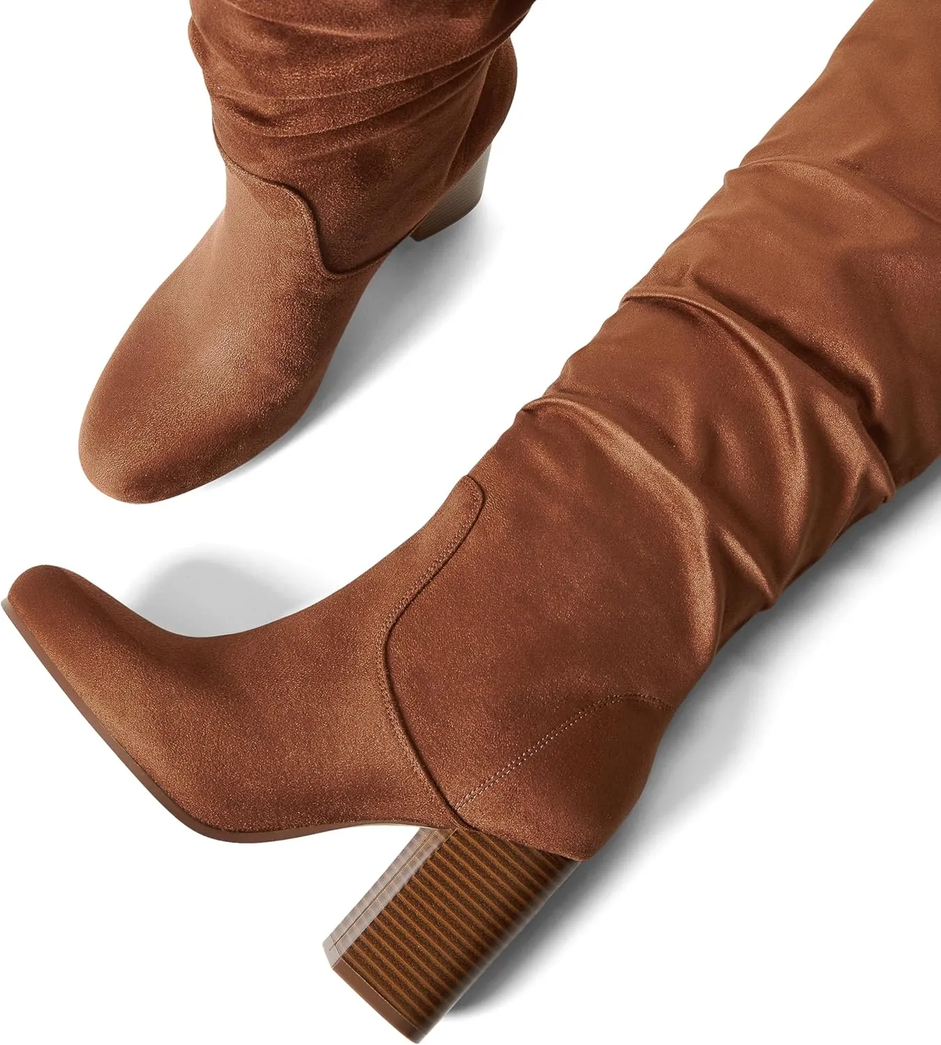 JustFab Knee High Boots Womens Point Toe Chunky Heel Tall Boots for Women High Heel Long Boots Fashion Suede Winter Boots - Leona