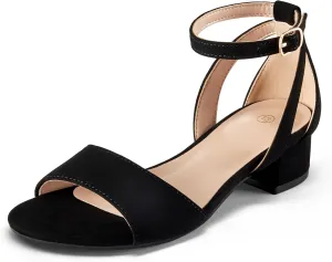 K KomForme Girls Sandals Low Chunky Heels Dress Pumps Ankle Strap Open Toe Flower Wedding Party Dress Shoes for Toddler/Little Kid/Big Kid