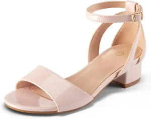 K KomForme Girls Sandals Low Chunky Heels Dress Pumps Ankle Strap Open Toe Flower Wedding Party Dress Shoes for Toddler/Little Kid/Big Kid