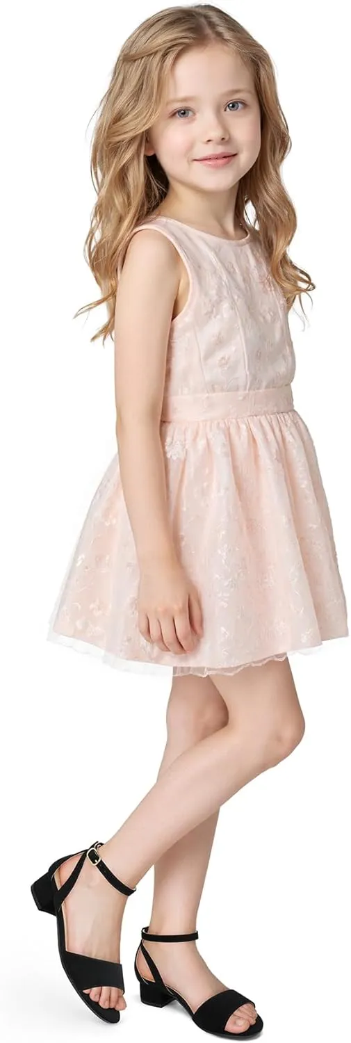 K KomForme Girls Sandals Low Chunky Heels Dress Pumps Ankle Strap Open Toe Flower Wedding Party Dress Shoes for Toddler/Little Kid/Big Kid