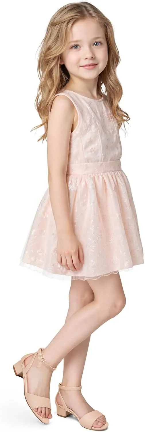 K KomForme Girls Sandals Low Chunky Heels Dress Pumps Ankle Strap Open Toe Flower Wedding Party Dress Shoes for Toddler/Little Kid/Big Kid