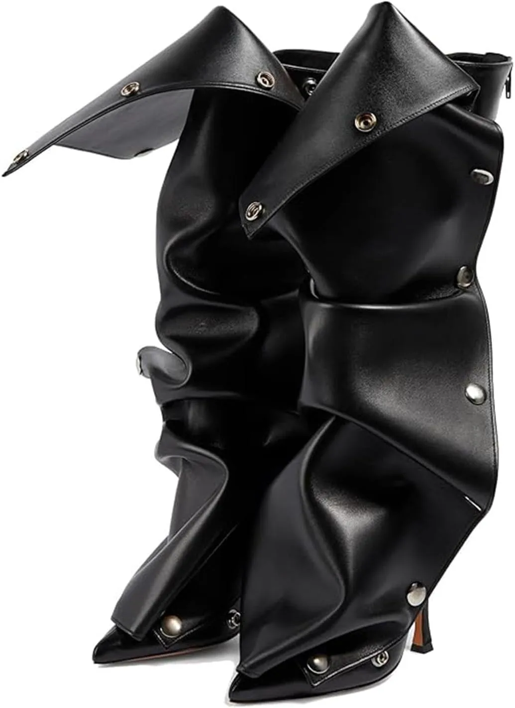 KaroNairy Women Stiletto Knee High Boots Slouch Pointed Toe High Heel Boot Detachable Snap-off Panel Shark Boots