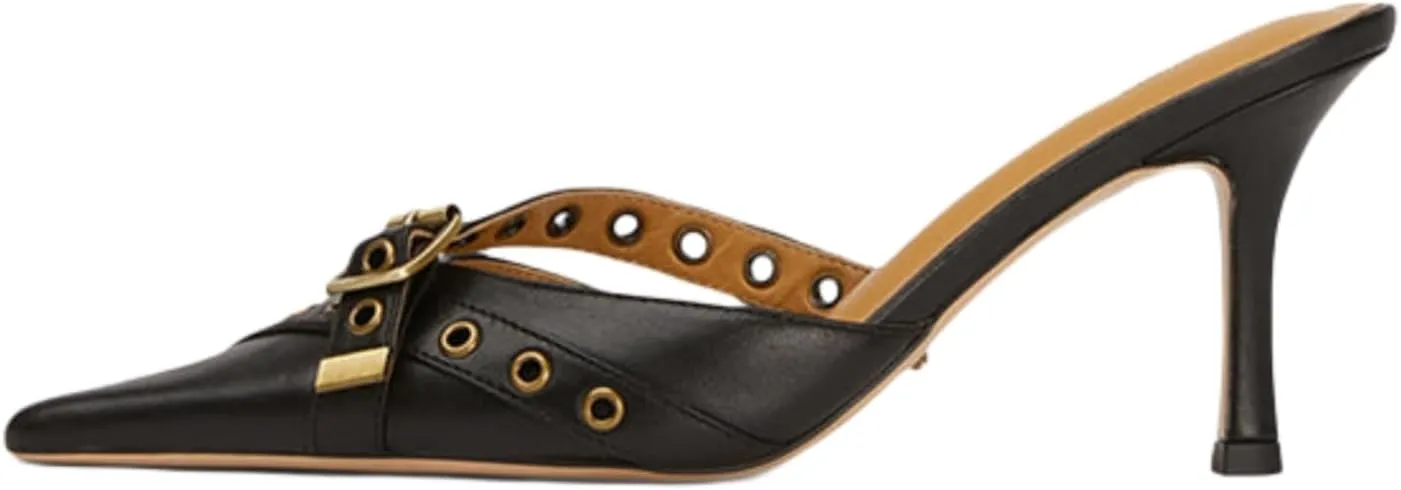 keleimusi Kitten Heel Mules for Women Pointed Toe Heels Dressy Bow Heels Sexy Pointy Studded Heels Pumps Buckle Backless Slip on Stiletto Heels Sandals Dress Party Wedding Shoes