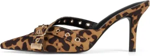 keleimusi Kitten Heel Mules for Women Pointed Toe Heels Dressy Bow Heels Sexy Pointy Studded Heels Pumps Buckle Backless Slip on Stiletto Heels Sandals Dress Party Wedding Shoes