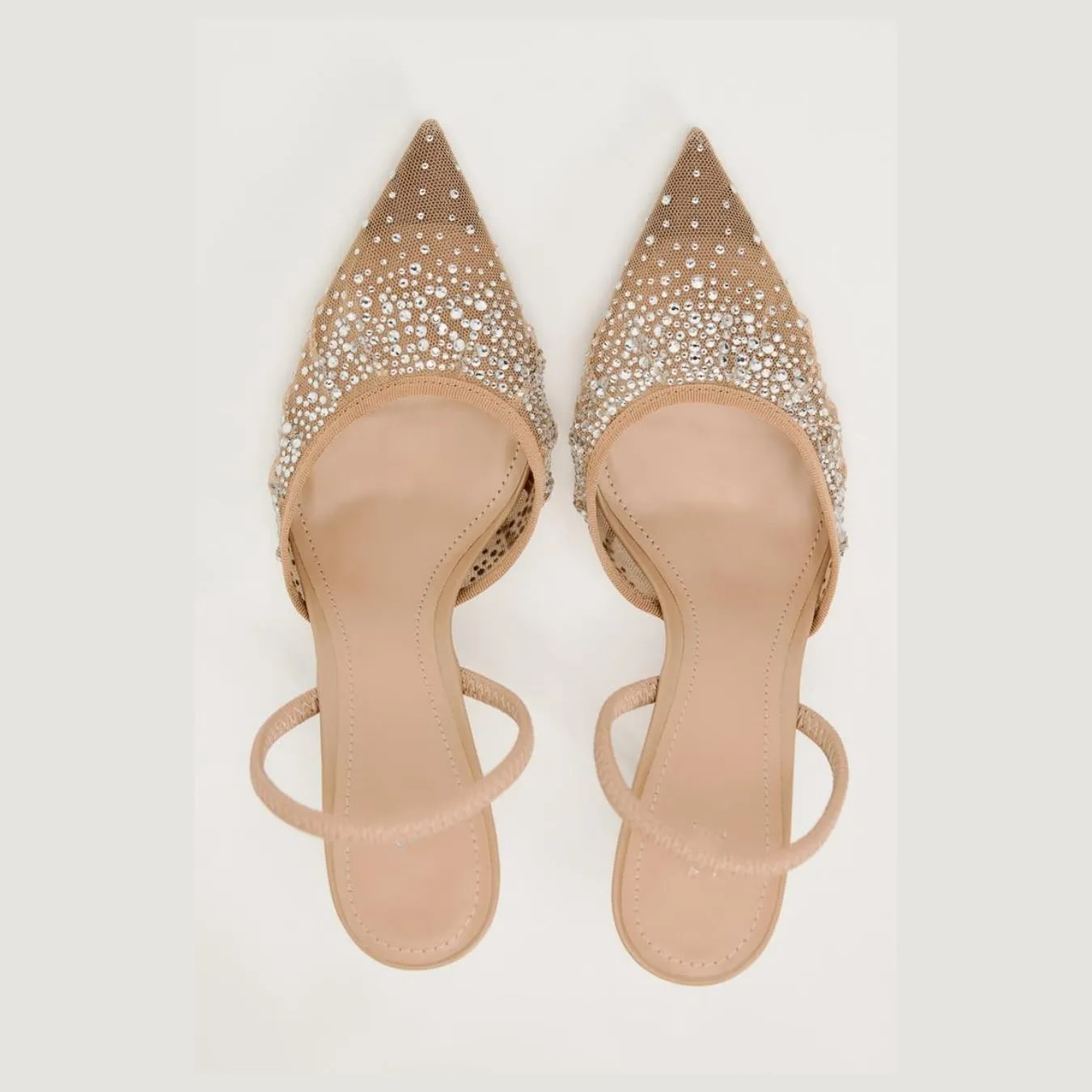keleimusi Women's Heeled Shiny Mesh Slingbacks Pumps Crystal Studded Pointy Toe Rhinestone Kitten Heels Slip On Wedding Party Mid Heels Sandals