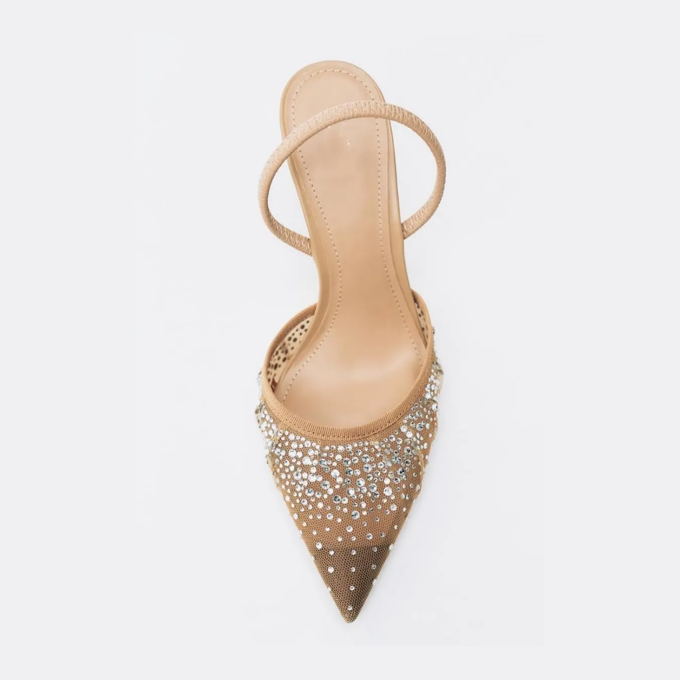 keleimusi Women's Heeled Shiny Mesh Slingbacks Pumps Crystal Studded Pointy Toe Rhinestone Kitten Heels Slip On Wedding Party Mid Heels Sandals