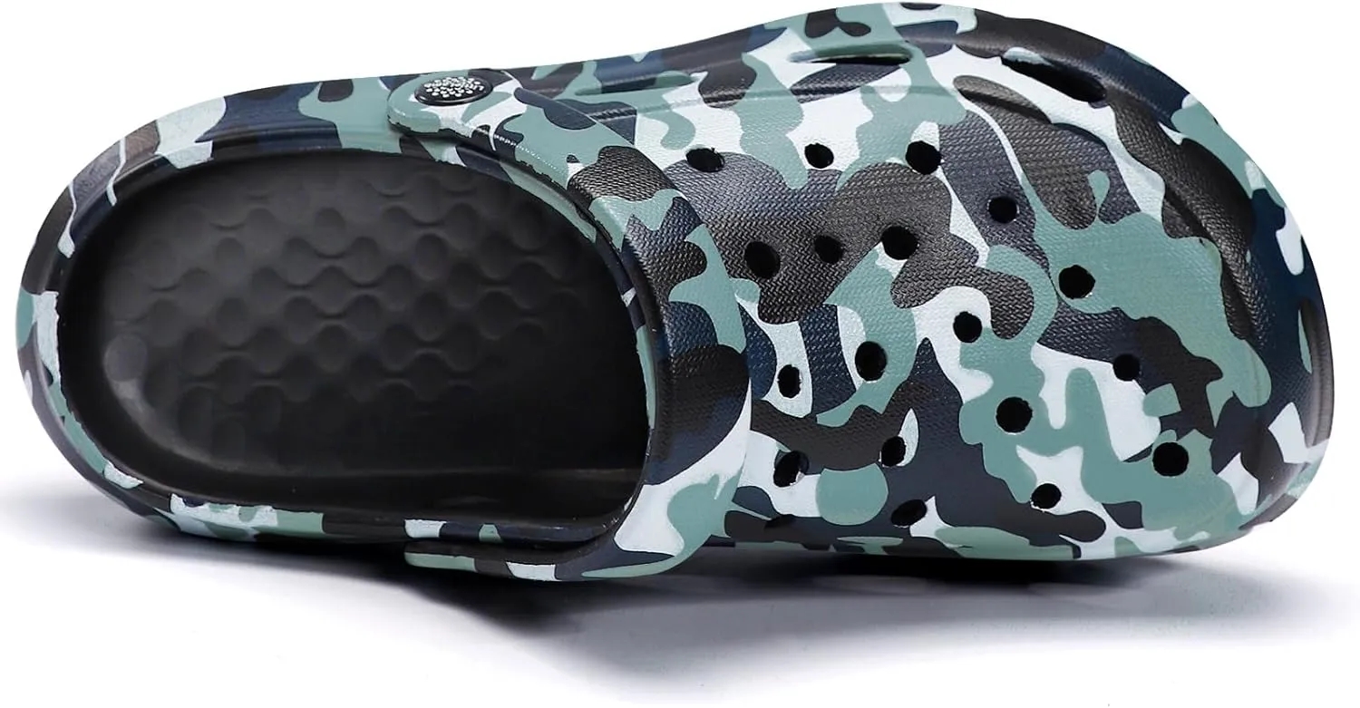 Kids Classic Camo Garden Clogs for Boys – Lightweight Adjustable Water Sandals with Non-Slip Sole, Quick-Dry Design for Little and Big Kid