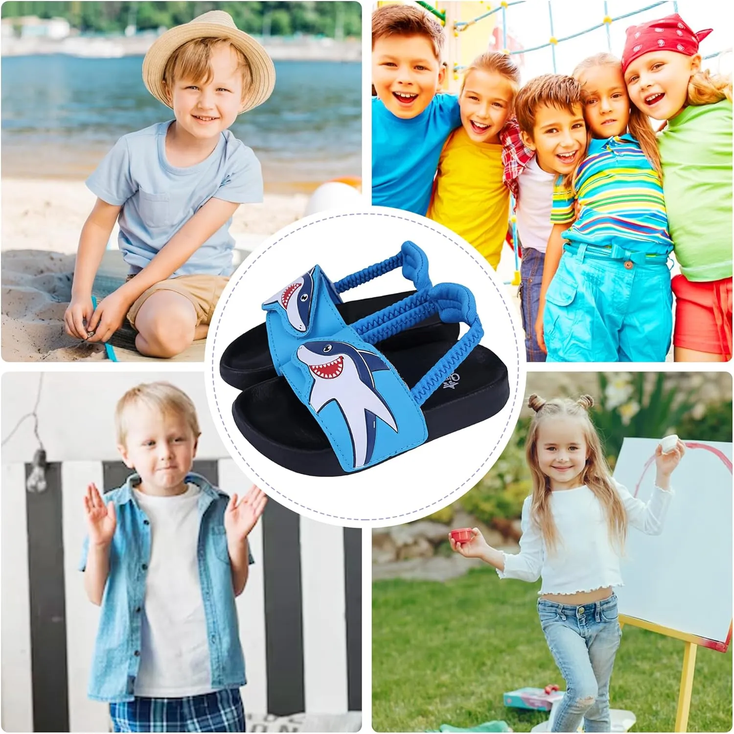 Kids Flip Flops Sandals Toddler Boys Girls Sequin Slides Shower Beach Pool Shoes Slip on Summer Slippers with Back Strap