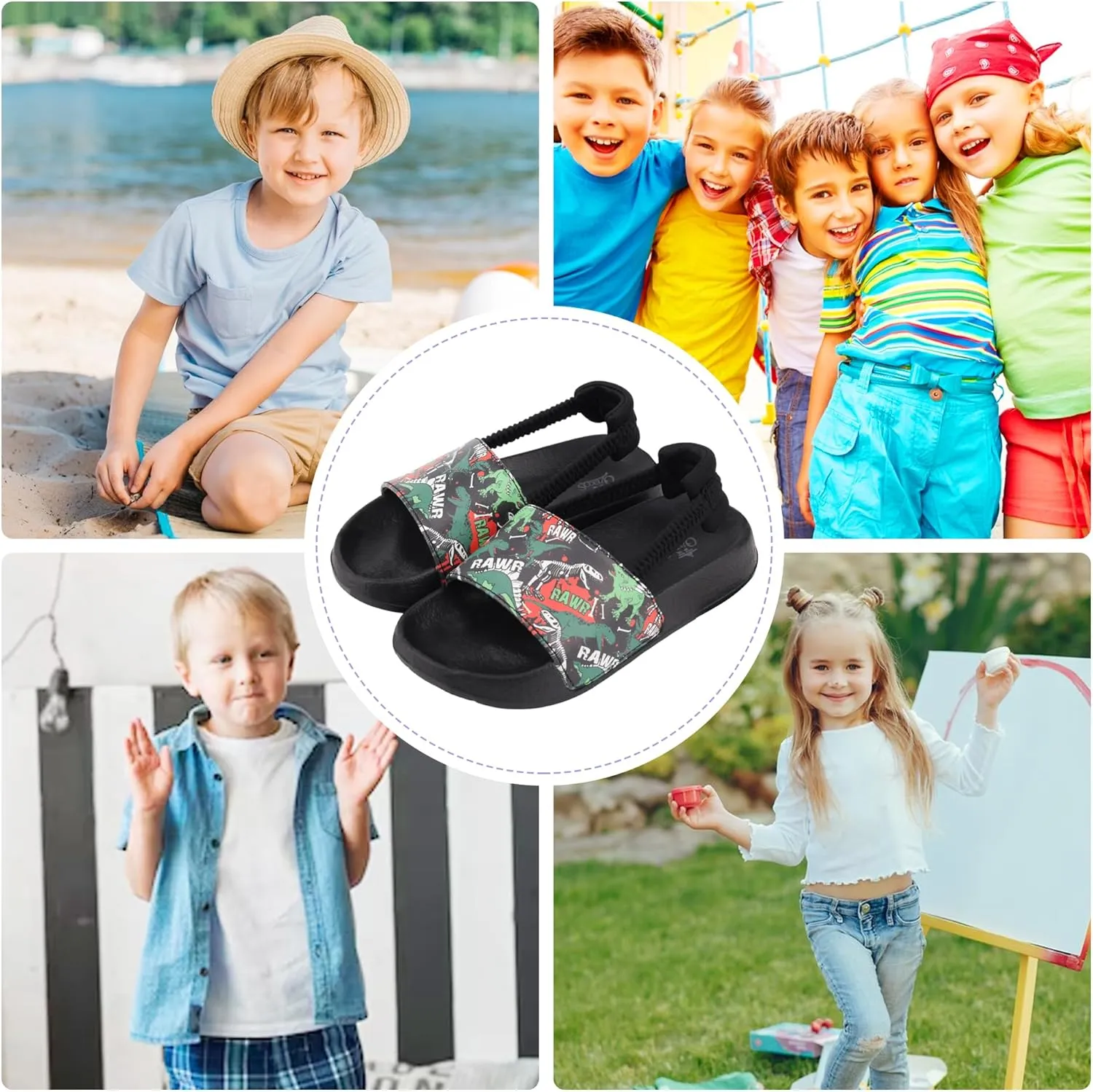 Kids Flip Flops Sandals Toddler Boys Girls Sequin Slides Shower Beach Pool Shoes Slip on Summer Slippers with Back Strap