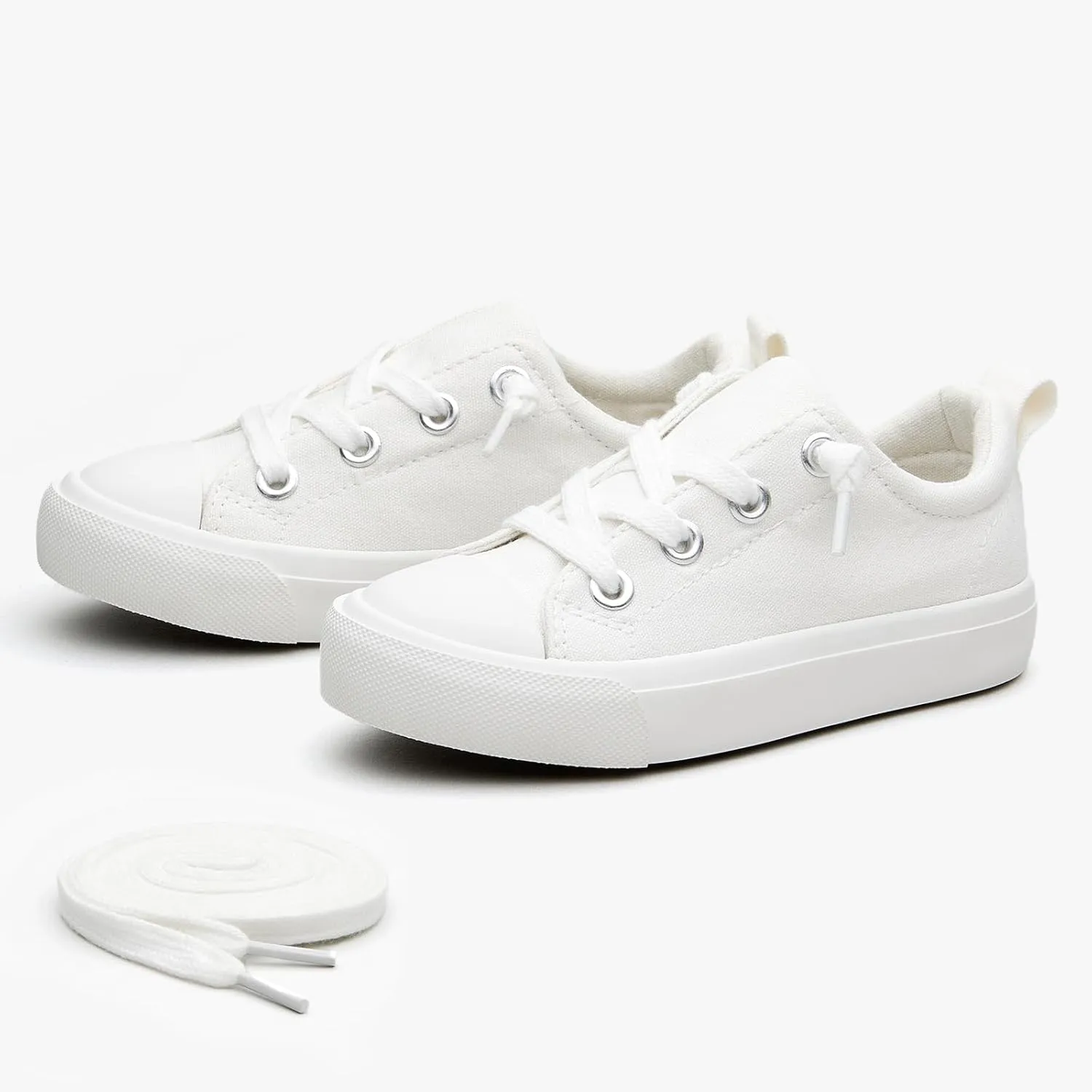 Kids' Low-Top Slip-On Cotton Sneakers, Classic Lace-Up Canvas Shoes for Girls Boys