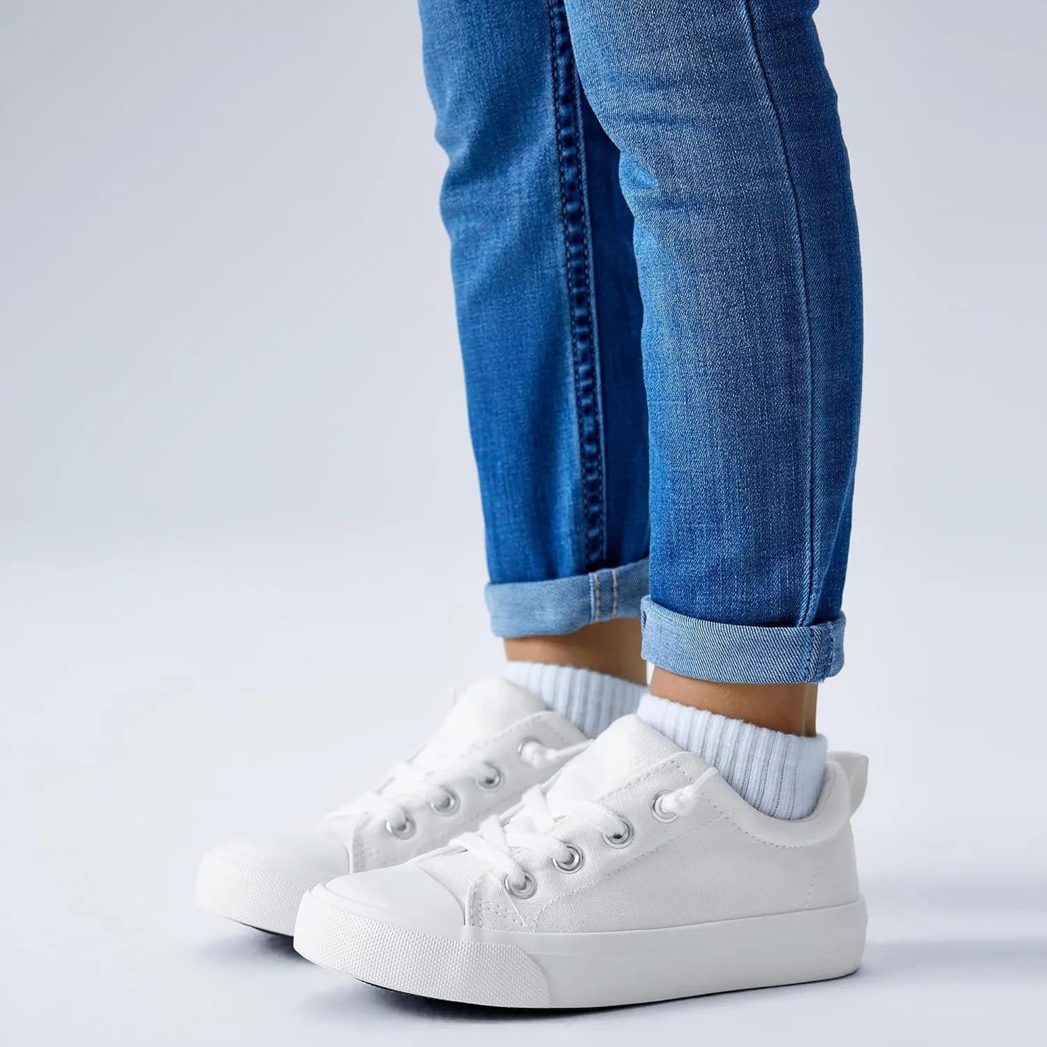 Kids' Low-Top Slip-On Cotton Sneakers, Classic Lace-Up Canvas Shoes for Girls Boys