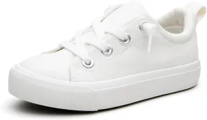 Kids' Low-Top Slip-On Cotton Sneakers, Classic Lace-Up Canvas Shoes for Girls Boys