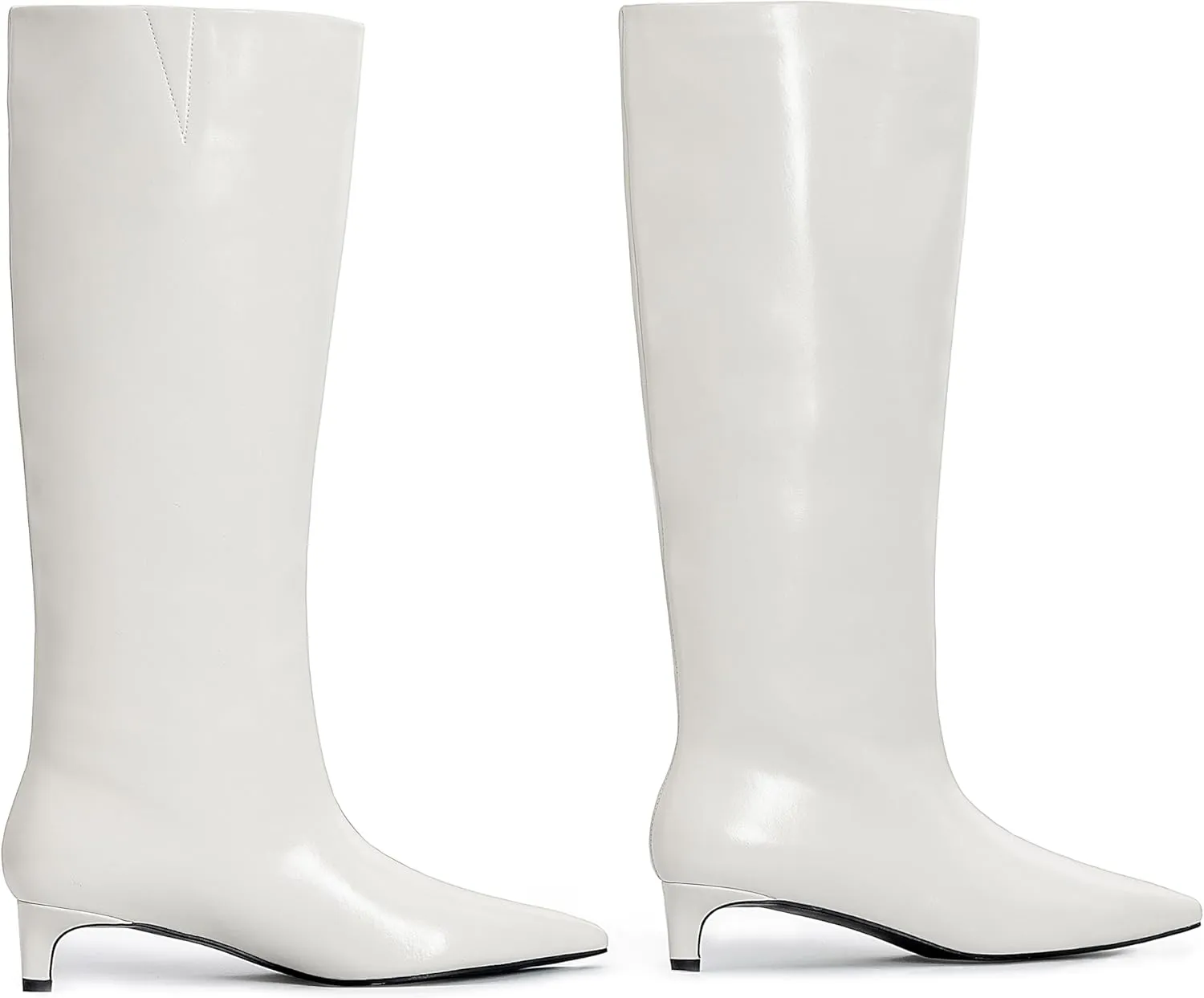 Kitten Heel Knee High Boots for Women, 1.5-in Stiletto Low Heel Long Boots Women Knee High, Womens Pull on Pointed Toe Tall Boots, Below the Knee Boots Faux Leather
