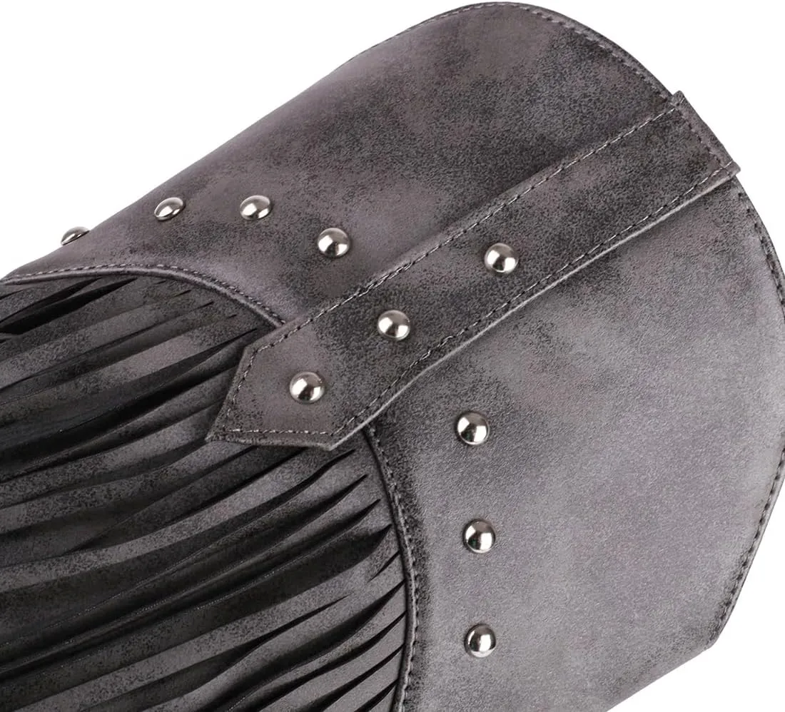KiutSymo Mid Calf Fringe Boots For Women Cowboy Pointed Toe Chunky Heels Cowgirl Western Tassel Boots