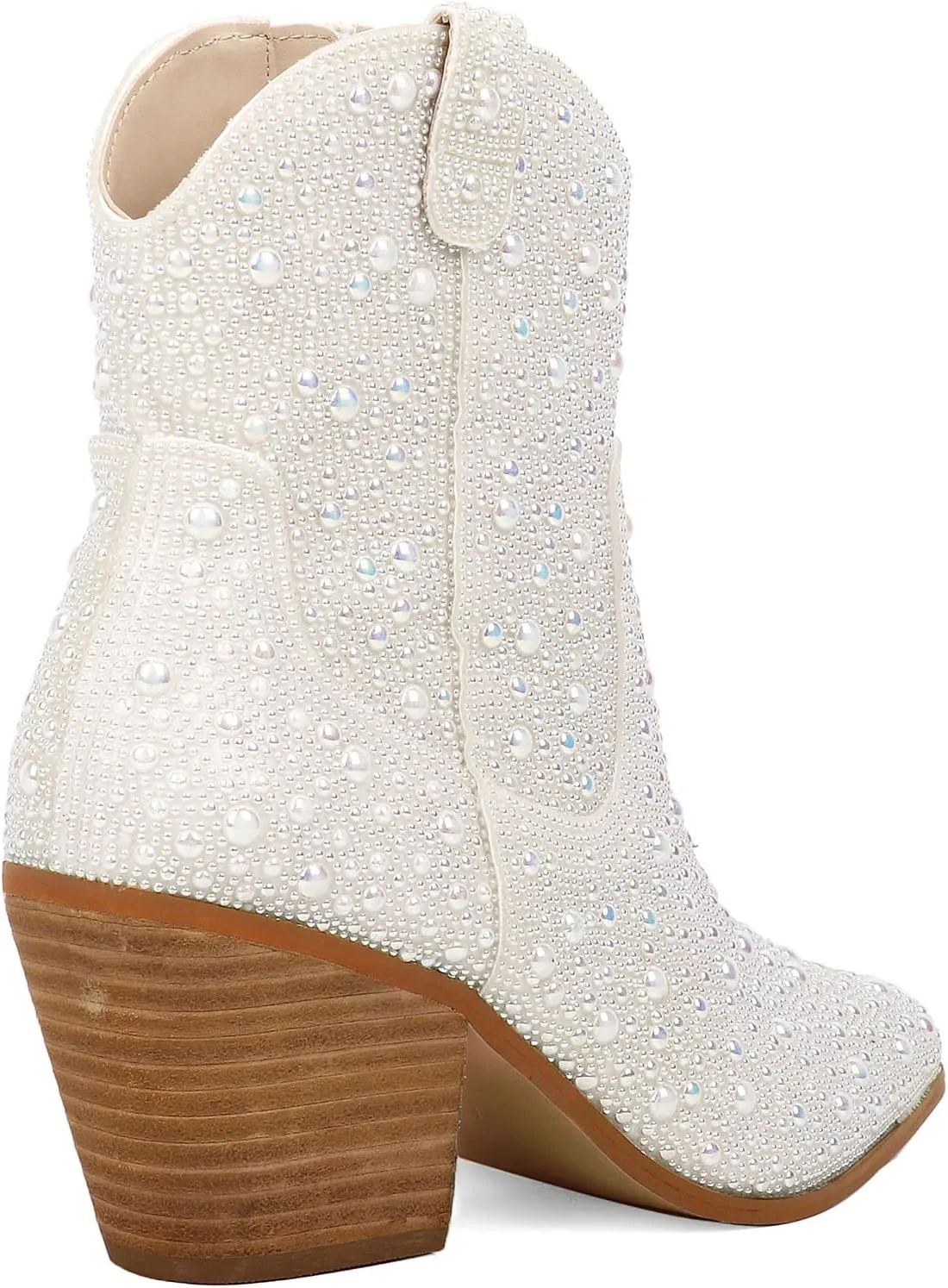 KiutSymo Women's Sparkly Ankle Boots Rhinestone Glitter Booties Pointed Toe Chunky Low Heel Cowboy Boots