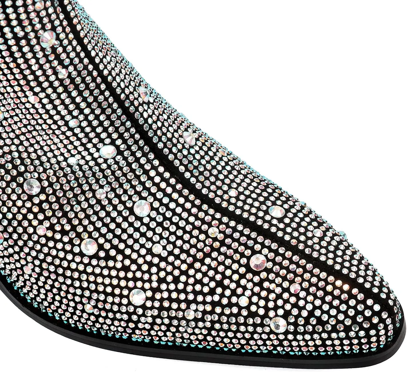KiutSymo Women's Sparkly Ankle Boots Rhinestone Glitter Booties Pointed Toe Chunky Low Heel Cowboy Boots
