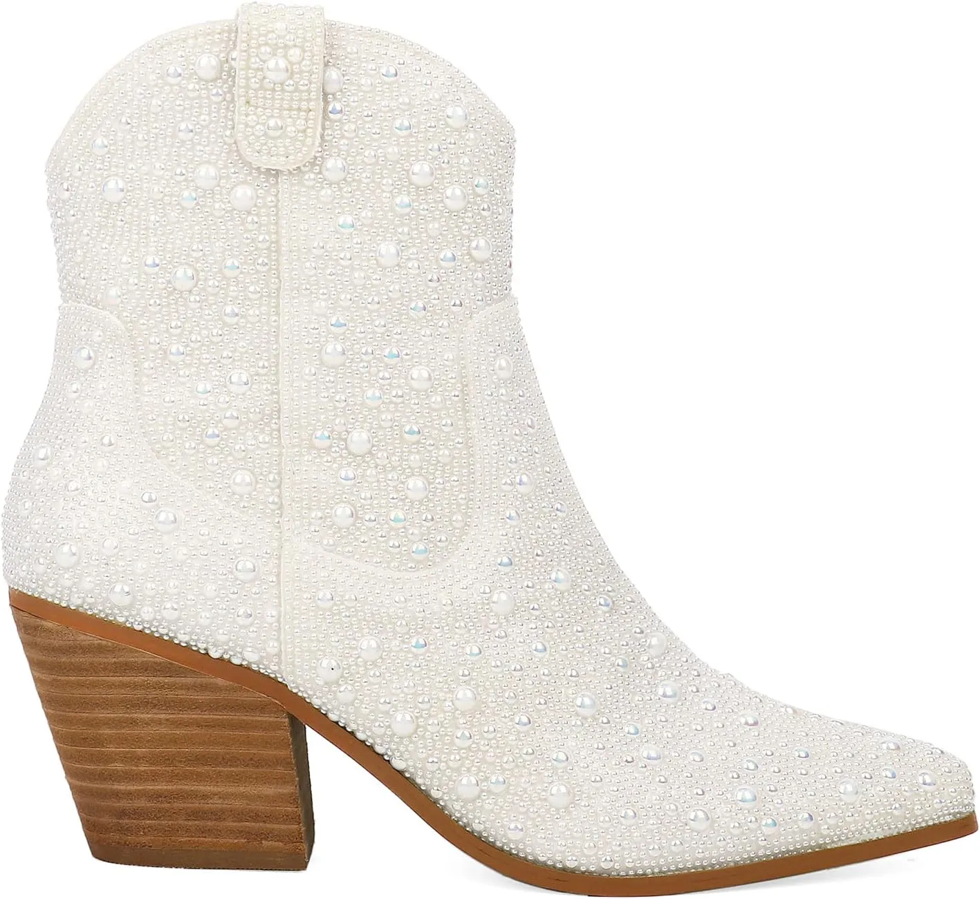 KiutSymo Women's Sparkly Ankle Boots Rhinestone Glitter Booties Pointed Toe Chunky Low Heel Cowboy Boots