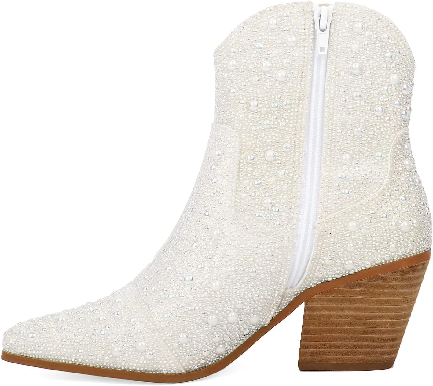 KiutSymo Women's Sparkly Ankle Boots Rhinestone Glitter Booties Pointed Toe Chunky Low Heel Cowboy Boots