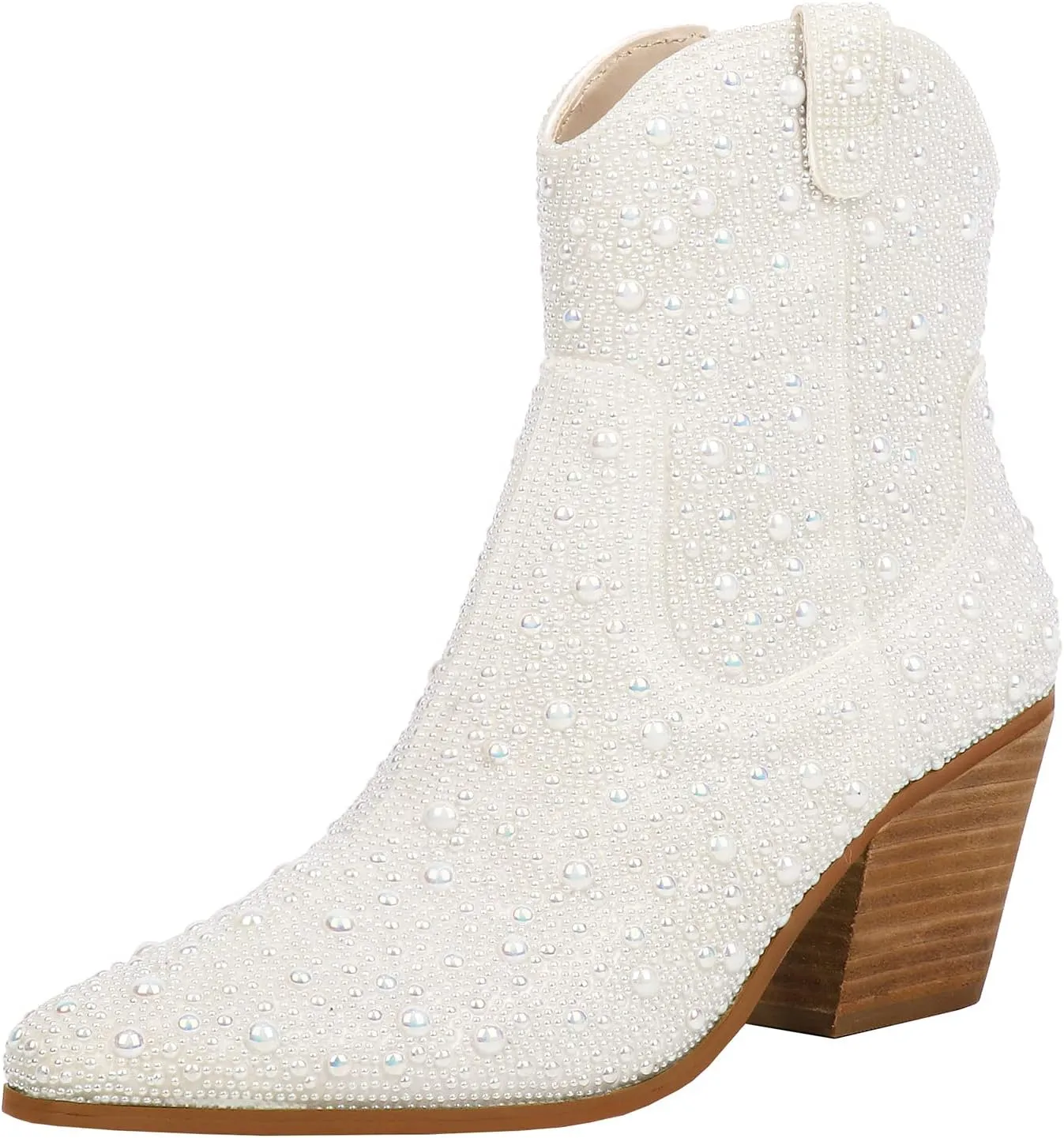 KiutSymo Women's Sparkly Ankle Boots Rhinestone Glitter Booties Pointed Toe Chunky Low Heel Cowboy Boots