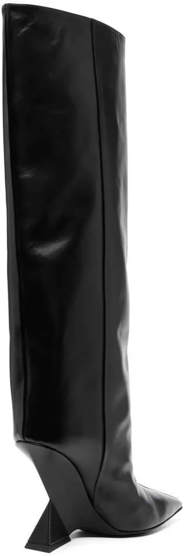 Kluolandi Womens Knee High Boots Sexy Pointed Toe Pull On Strange Wedge Heel Tall Boots for Women