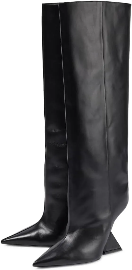 Kluolandi Womens Knee High Boots Sexy Pointed Toe Pull On Strange Wedge Heel Tall Boots for Women