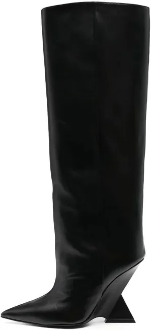 Kluolandi Womens Knee High Boots Sexy Pointed Toe Pull On Strange Wedge Heel Tall Boots for Women