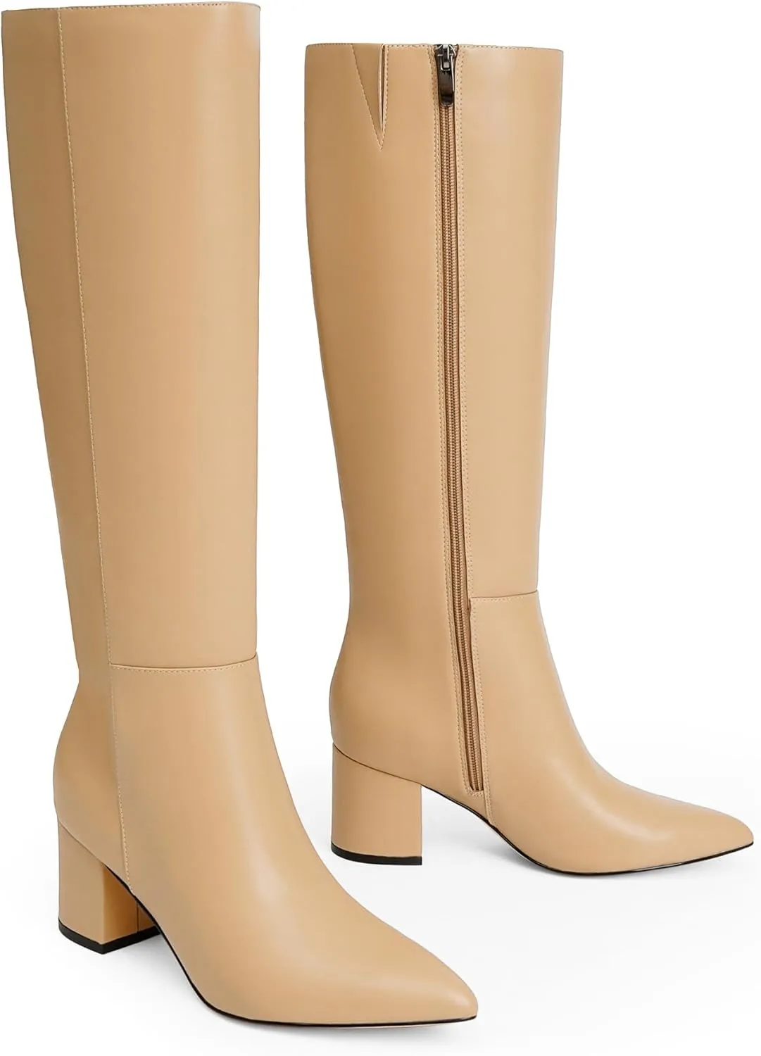 Knee High Boots for Women Chunky Heel Pointed Toe Boots Side Zipper Long Boots