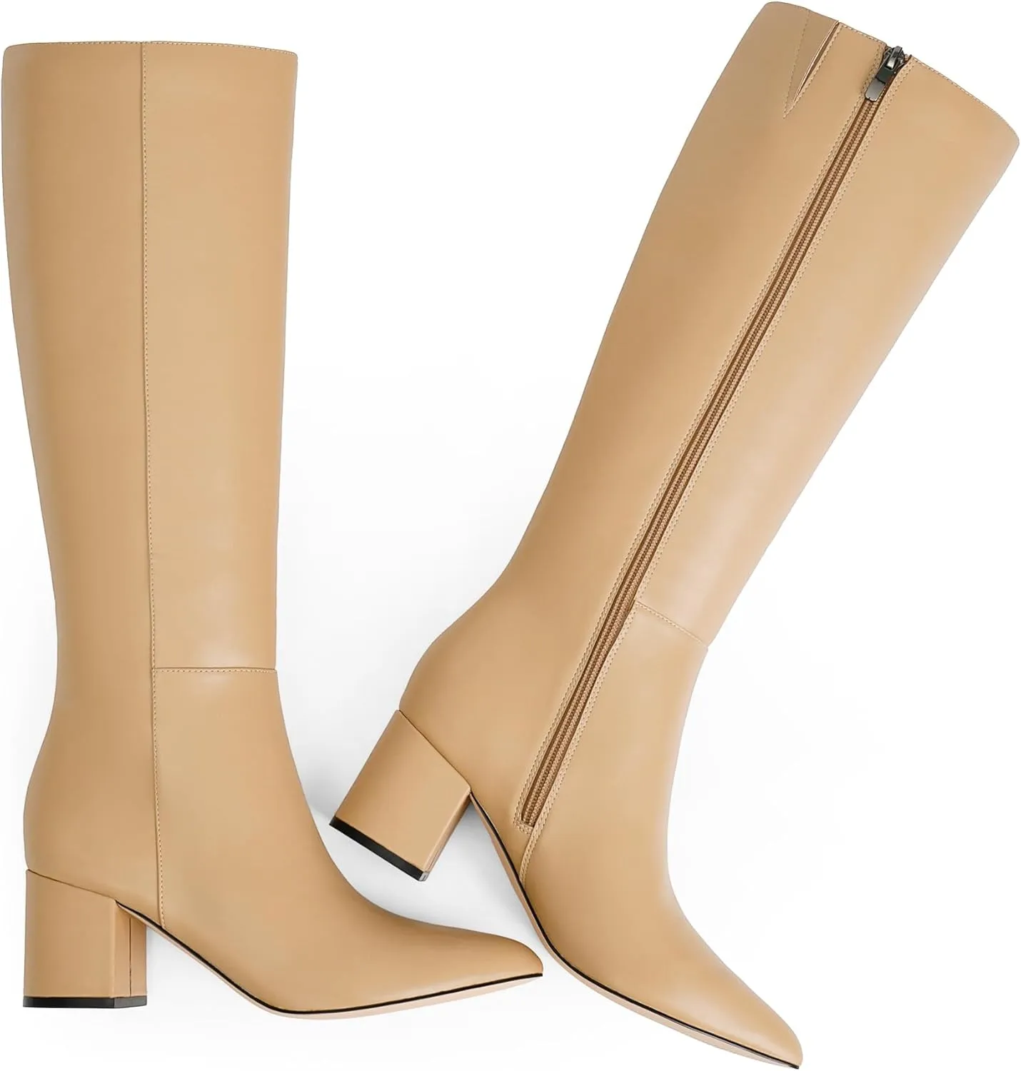 Knee High Boots for Women Chunky Heel Pointed Toe Boots Side Zipper Long Boots
