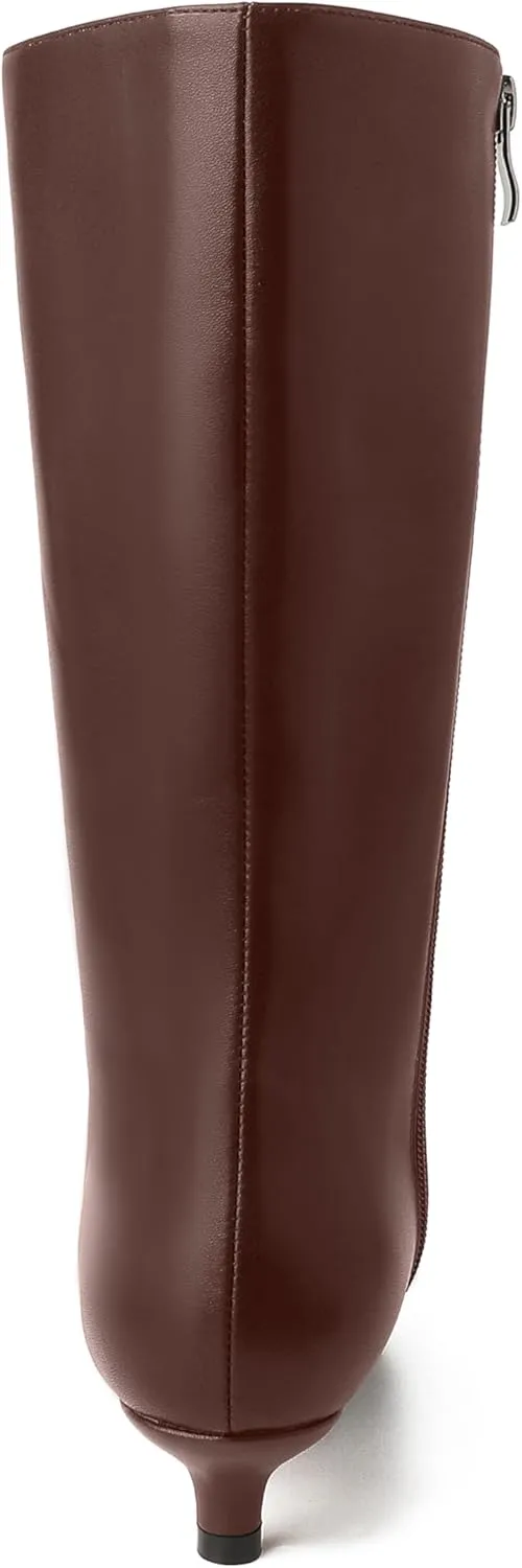 Knee High Boots Women, Pointed Toe Tall Boots Stiletto Kitten Heel Long Boots Slip On Dress Knee High Boots