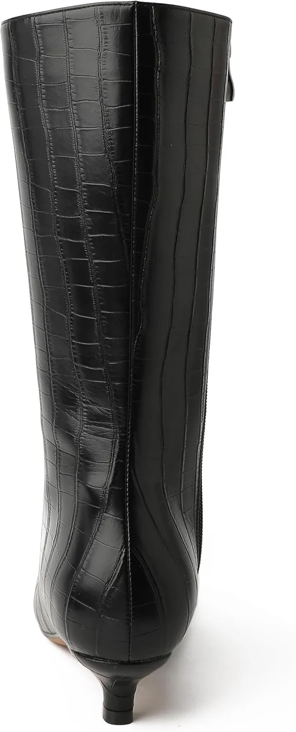 Knee High Boots Women, Pointed Toe Tall Boots Stiletto Kitten Heel Long Boots Slip On Dress Knee High Boots