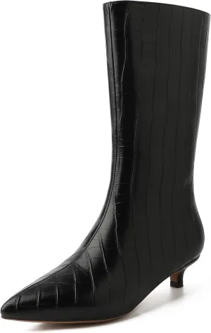 Knee High Boots Women, Pointed Toe Tall Boots Stiletto Kitten Heel Long Boots Slip On Dress Knee High Boots
