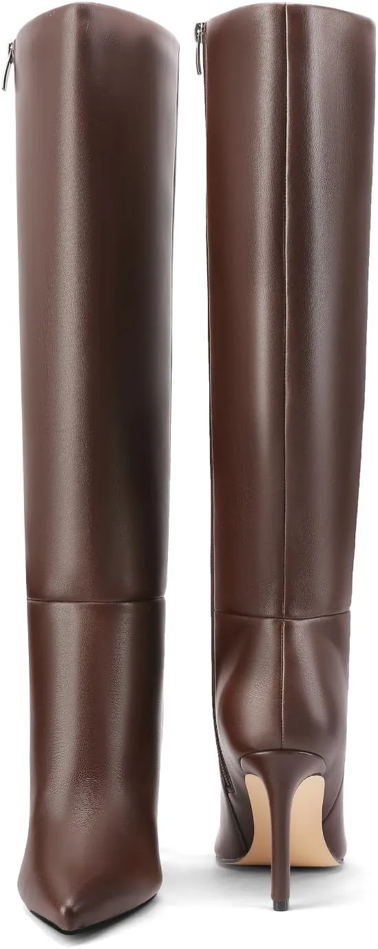 Knee High Boots Women Stiletto High Heel Tall Boots Pointed Toe Sexy Long Boots Fashion Dress Shoes with Side Zipper
